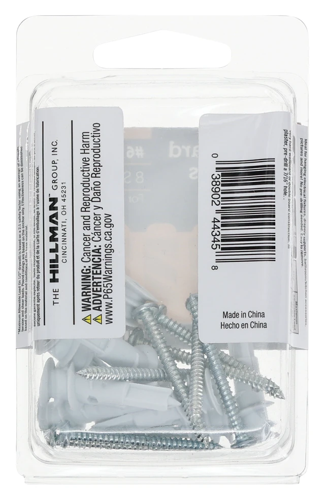 Alt view image 5 of 6 - Hillman #6 Nylon Drywall Anchor Screws, Pan Head Phillips, 50 lb., White, 8 Pack