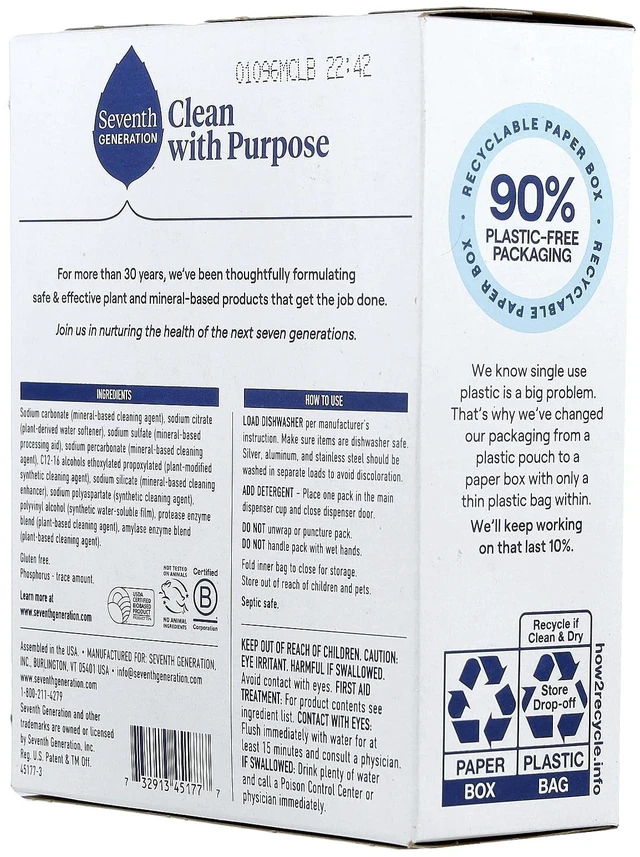 Alt view image 5 of 5 - Seventh Generation Free & Clear Dishwasher Detergent Packs, 20 Count