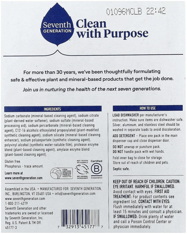 Alt view image 3 of 5 - Seventh Generation Free & Clear Dishwasher Detergent Packs, 20 Count