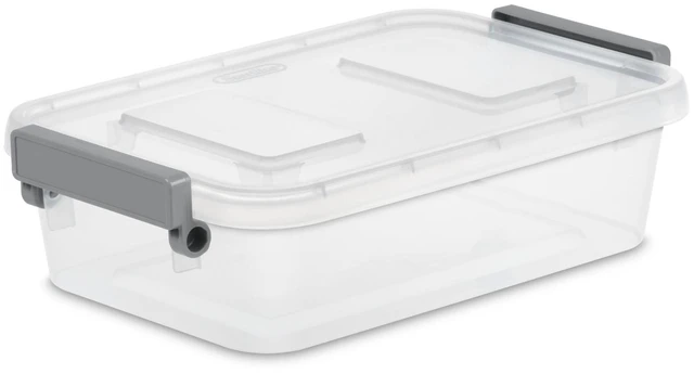 Alt view image 7 of 7 - (2 Pack) Sterilite Modular 2.7-Quart Small Latching Storage Bin, Clear Plastic with Write-on ID Latches, Gray