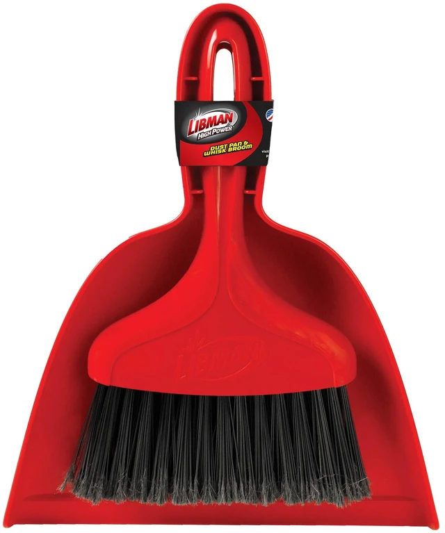 Alt view image 6 of 6 - Libman Heavy Duty Whisk Broom Dustpan Combo, Red Handle, Black Fibers
