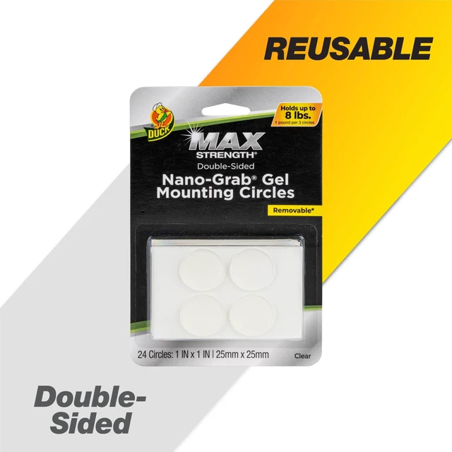 Main image of Duck Max Strength Nano-Grab Gel Tape Circles, 1 in. x 1 in., 24 Pack
