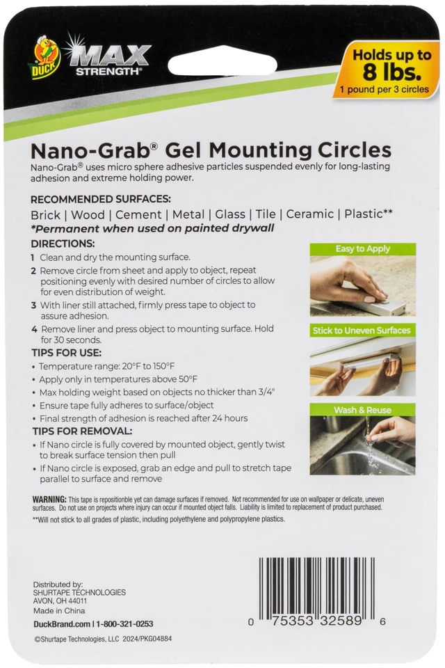 Alt view image 2 of 5 - Duck Max Strength Nano-Grab Gel Tape Circles, 1 in. x 1 in., 24 Pack