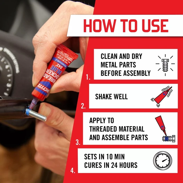 Alt view image 4 of 6 - Loctite Threadlocker Blue 242 Removable Adhesive, 0.2 Fl Oz Tube, Pack of 1