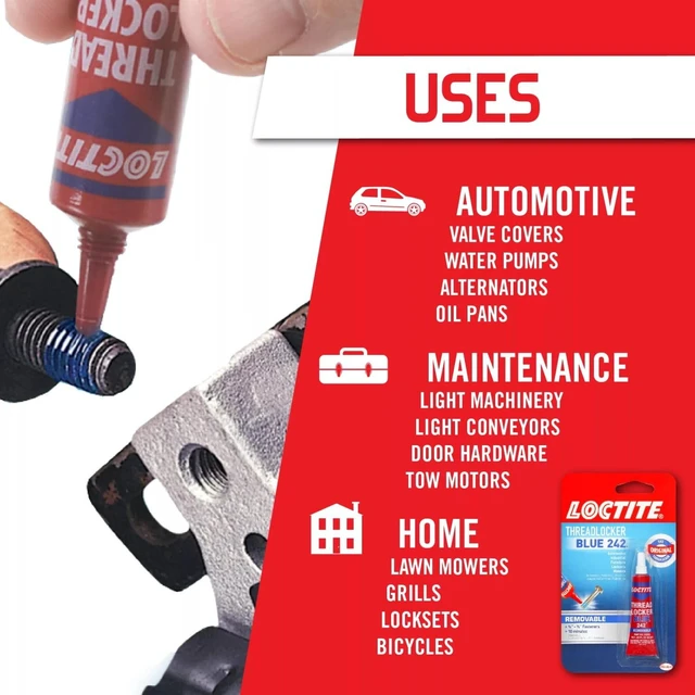 Alt view image 6 of 6 - Loctite Threadlocker Blue 242 Removable Adhesive, 0.2 Fl Oz Tube, Pack of 1