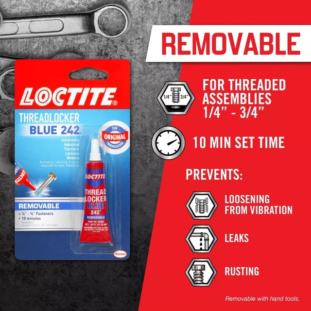 Alt view image 5 of 6 - Loctite Threadlocker Blue 242 Removable Adhesive, 0.2 Fl Oz Tube, Pack of 1