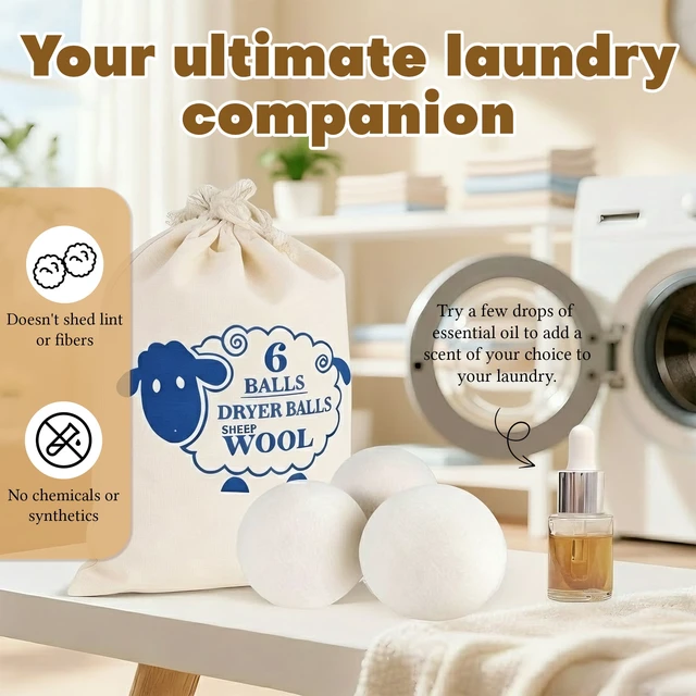 Alt view image 2 of 6 - Wool Dryer Balls 6-Pack, Reusable Natural Fabric Softener, Reduces Clothing Wrinkles, Dries Clothes Faster