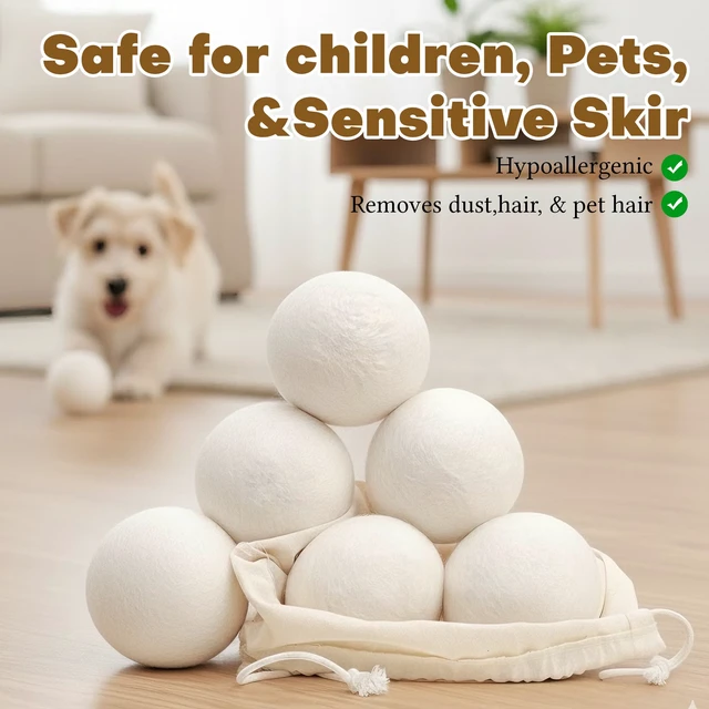 Alt view image 3 of 6 - Wool Dryer Balls 6-Pack, Reusable Natural Fabric Softener, Reduces Clothing Wrinkles, Dries Clothes Faster