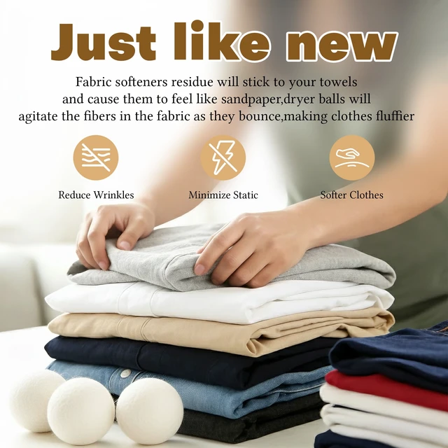 Alt view image 6 of 6 - Wool Dryer Balls 6-Pack, Reusable Natural Fabric Softener, Reduces Clothing Wrinkles, Dries Clothes Faster