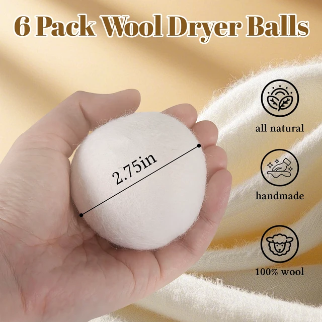 Alt view image 4 of 6 - Wool Dryer Balls 6-Pack, Reusable Natural Fabric Softener, Reduces Clothing Wrinkles, Dries Clothes Faster