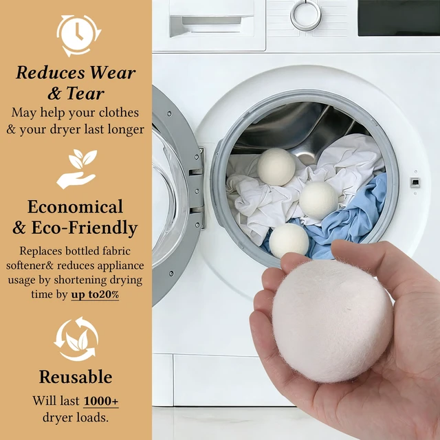 Alt view image 5 of 6 - Wool Dryer Balls 6-Pack, Reusable Natural Fabric Softener, Reduces Clothing Wrinkles, Dries Clothes Faster