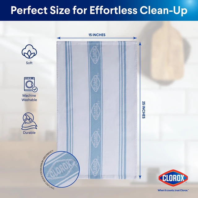 Alt view image 5 of 6 - Clorox Cotton Kitchen Towel 2 Pack, 15"x25", Blue, for Cooking, Drying Dishes, Cleaning