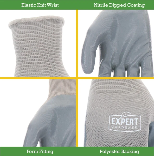Alt view image 3 of 6 - Expert Gardener 5-Pack Gray Nitrile Sustainable Gloves Large