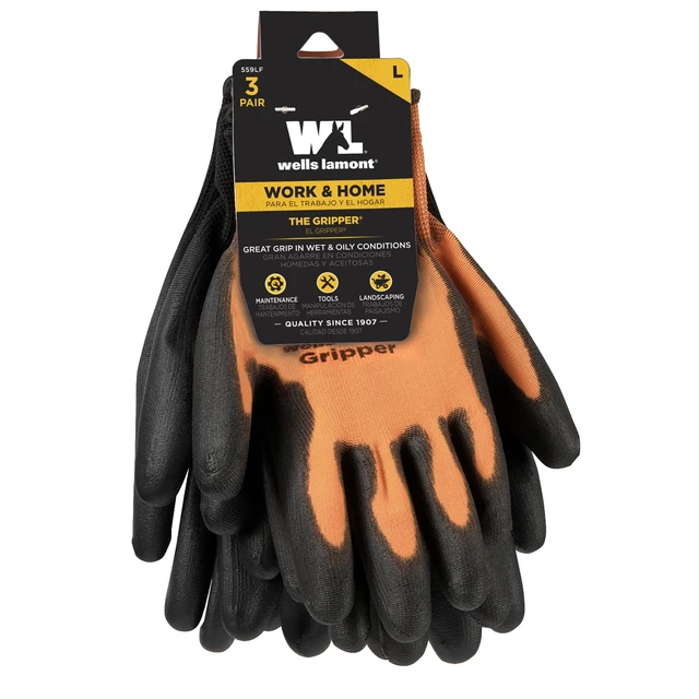 Alt view image 4 of 7 - Wells Lamont Ultimate Gripper Men's Work Gloves, 3 Pack, Orange/Black