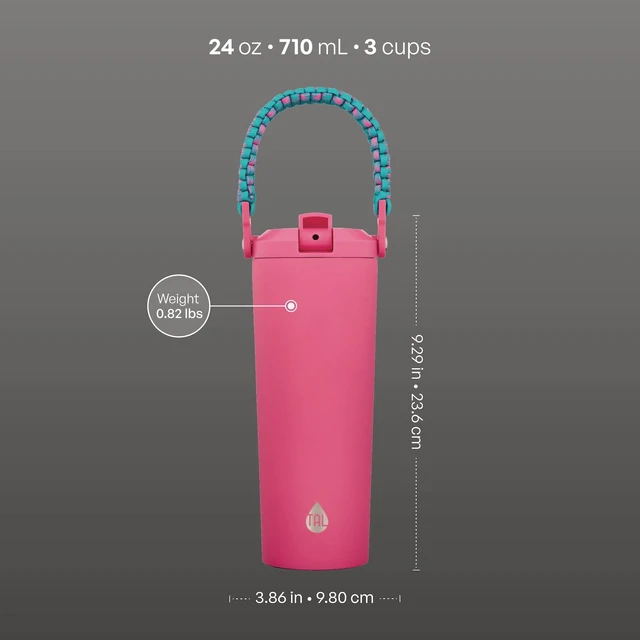 Alt view image 4 of 6 - TAL Hudson 24oz Stainless Steel Paracord Handle Water Bottle, Pink
