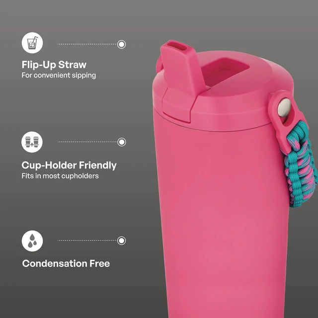 Alt view image 3 of 6 - TAL Hudson 24oz Stainless Steel Paracord Handle Water Bottle, Pink