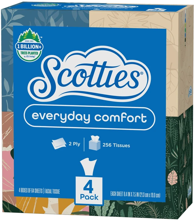 Alt view image 5 of 6 - Scotties Everyday Comfort Facial Tissues, 4 Cube Boxes (64 Tissues per Box), 2-Ply, 256 Total Sheets