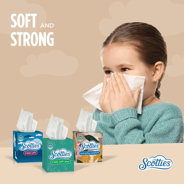 Alt view image 3 of 6 - Scotties Everyday Comfort Facial Tissues, 4 Cube Boxes (64 Tissues per Box), 2-Ply, 256 Total Sheets