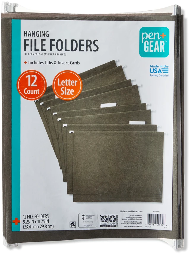 Main image of Pen+Gear Letter Size Hanging File Folders, 12 Count, Green