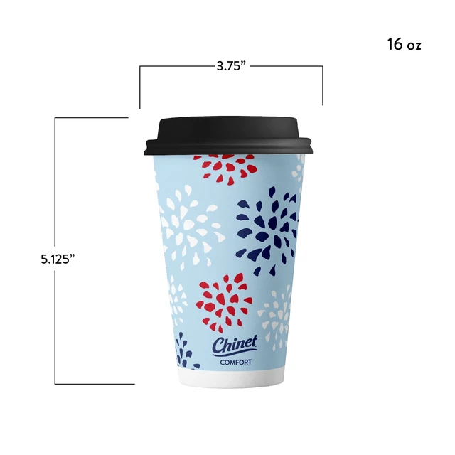 Alt view image 2 of 6 - Chinet Comfort Premium Disposable Paper Hot Cups with Lids, 16 oz, 20 Count, Patriotic