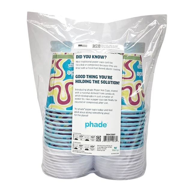 Alt view image 5 of 7 - Phade 12oz Compostable Paper Hot Cups with Lids, 20 Count, Squiggle Design