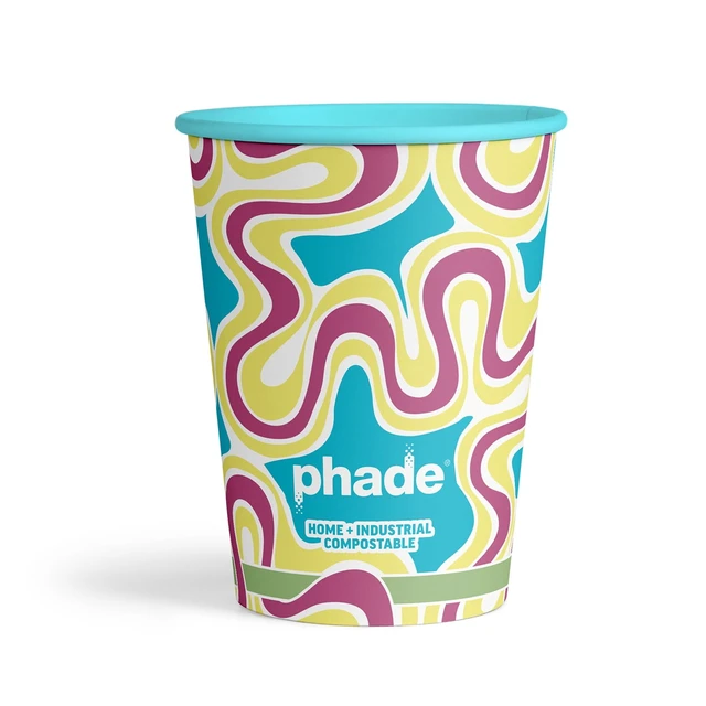 Alt view image 2 of 7 - Phade 12oz Compostable Paper Hot Cups with Lids, 20 Count, Squiggle Design