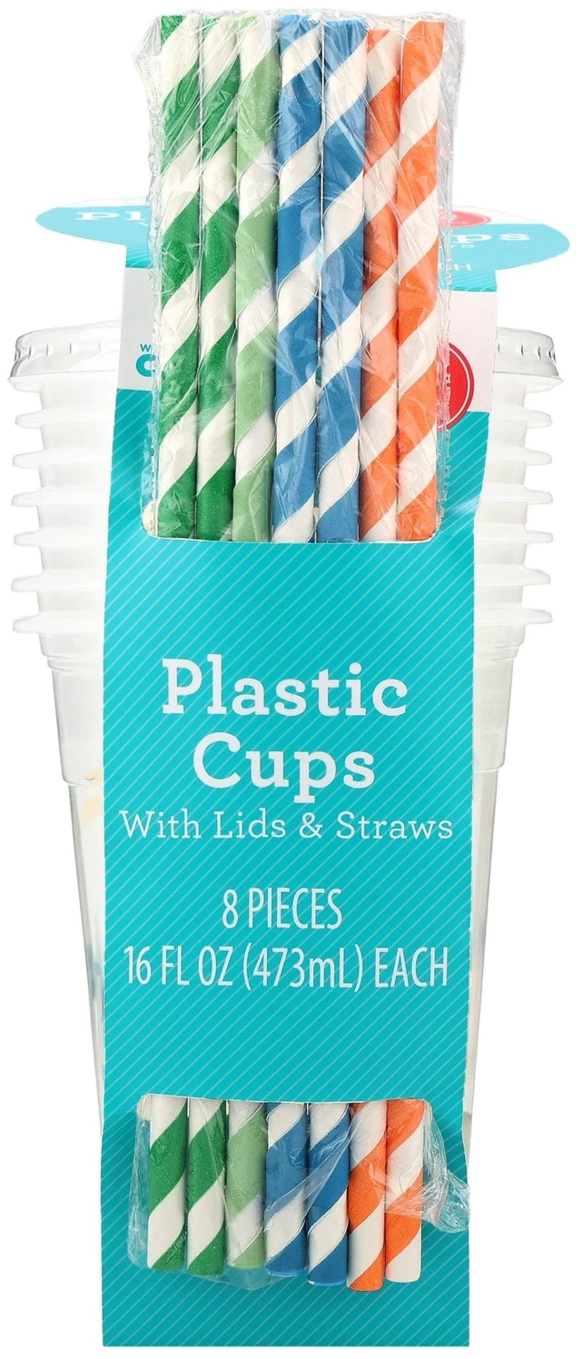 Main image of 8 Count 16 Fl Oz Multicolor Dinosaur Disposable Plastic Cups with Lids and Straws Way To Celebrate