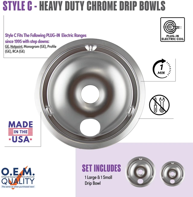Main image of Range Kleen 179802XCD5 Style C Heavy Duty Chrome Drip Bowls, 2 Piece