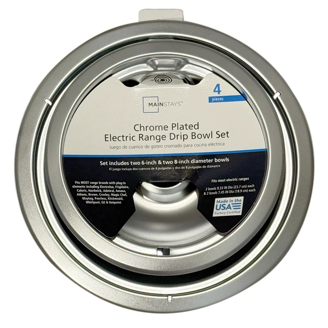 Alt view image 6 of 6 - Mainstays R101C4 Universal Chrome Plated Drip Bowls, 2 Large and 2 Small, Set of 4