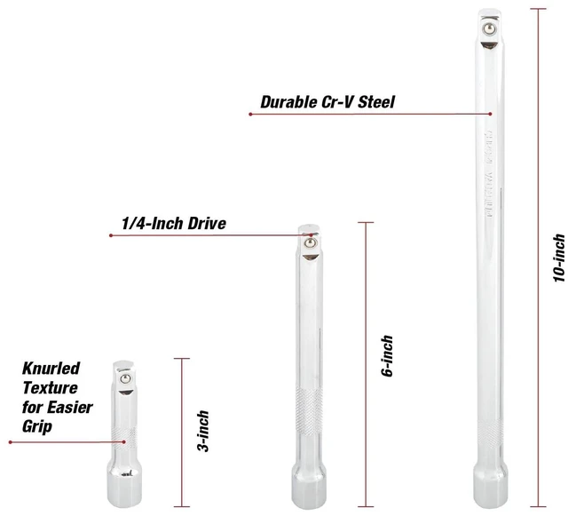 Alt view image 2 of 6 - Hyper Tough 3/8-inch Socket Extension Set, 3, 6, and 10-inch