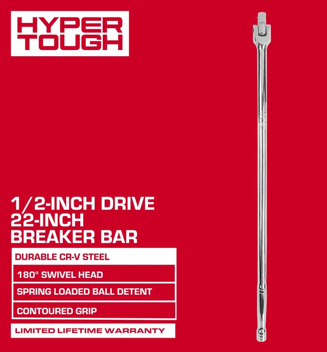 Alt view image 6 of 6 - Hyper Tough 1/2-Inch Drive 22-Inch Breaker Bar with Swivel Head