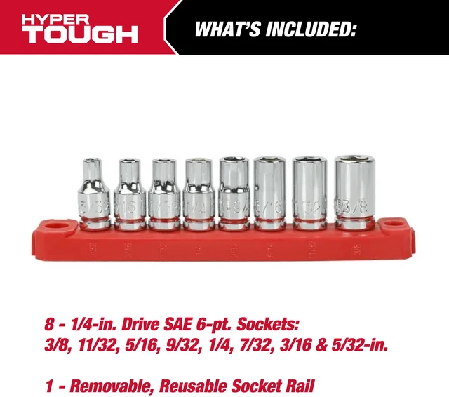 Alt view image 2 of 6 - Hyper Tough 19-Piece 1/4-Inch Drive Ratchet and Socket Set, SAE and Metric