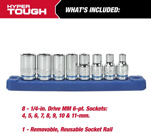 Alt view image 6 of 6 - Hyper Tough 19-Piece 1/4-Inch Drive Ratchet and Socket Set, SAE and Metric