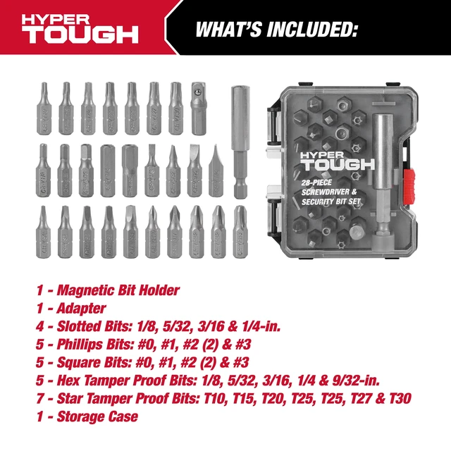 Alt view image 5 of 6 - Hyper Tough 28-Piece Security and Screwdriver Bit Set with Case