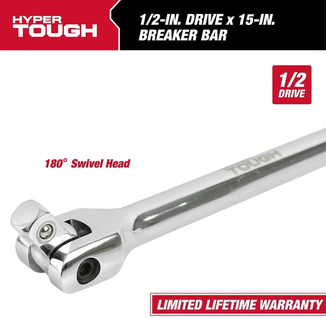Alt view image 3 of 6 - Hyper Tough 15-Inch 1/2-Inch Rust Resistant Breaker Bar with Rotating Head