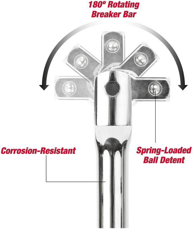 Alt view image 4 of 6 - Hyper Tough 15-Inch 1/2-Inch Rust Resistant Breaker Bar with Rotating Head