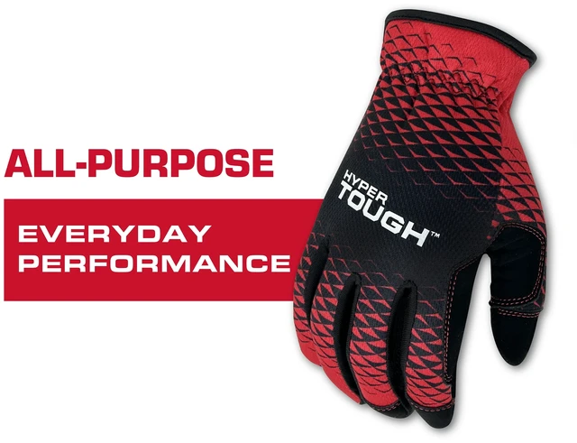 Main image of Hyper Tough All Purpose Performance Work Gloves, Synthetic Leather, Black/Red, Adult Unisex, Medium