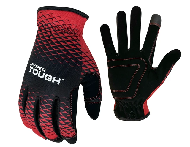 Alt view image 3 of 6 - Hyper Tough All Purpose Performance Work Gloves, Synthetic Leather, Black/Red, Adult Unisex, Medium