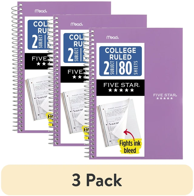 Main image of Five Star Spiral Notebook, 2 Subject, College Ruled, 6" x 9.5", 3 Pack, Amethyst Purple