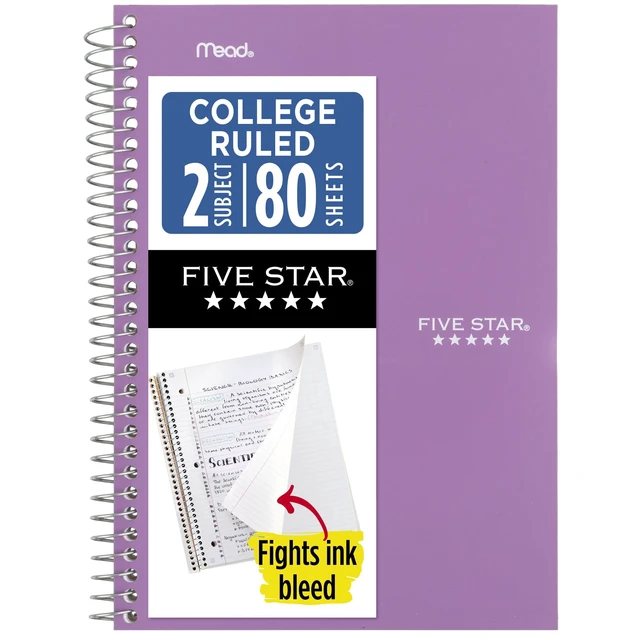Alt view image 3 of 7 - Five Star Spiral Notebook, 2 Subject, College Ruled, 6" x 9.5", 3 Pack, Amethyst Purple