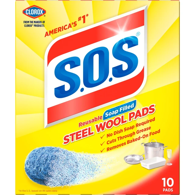 Alt view image 2 of 5 - S.O.S. Steel Wool Dish Scrubber Pads 10 Pack