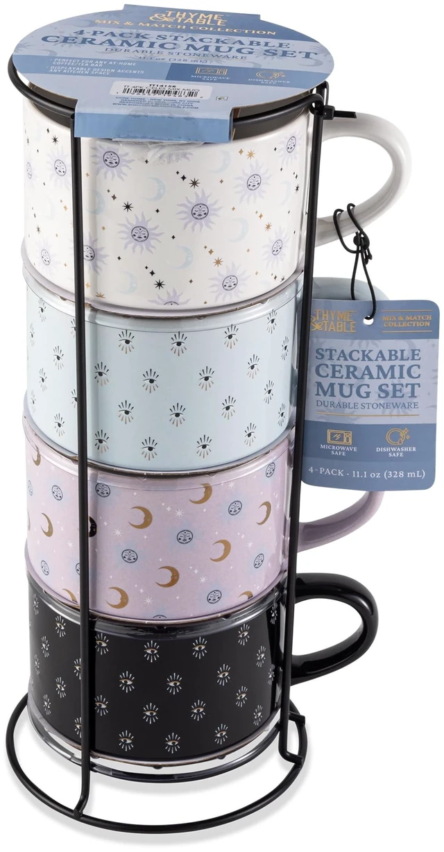 Alt view image 5 of 6 - Thyme & Table 4 Pack Stacking Celestial Mugs, Assorted Colors, 11.1 fl oz, Stoneware