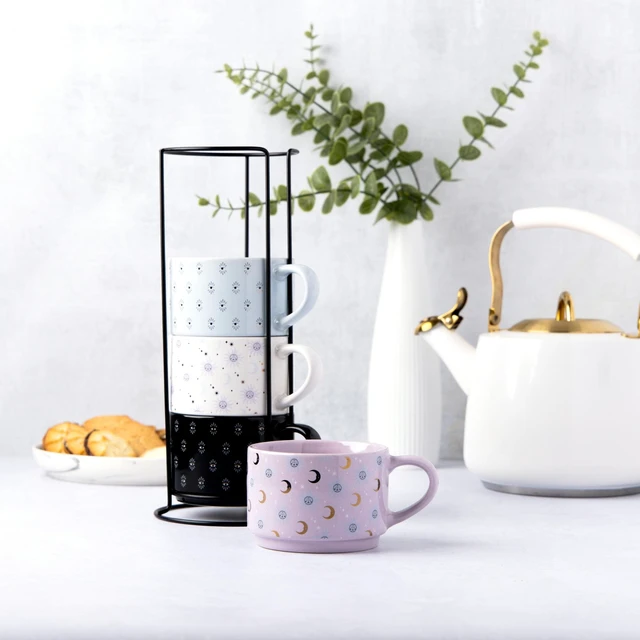 Alt view image 4 of 6 - Thyme & Table 4 Pack Stacking Celestial Mugs, Assorted Colors, 11.1 fl oz, Stoneware