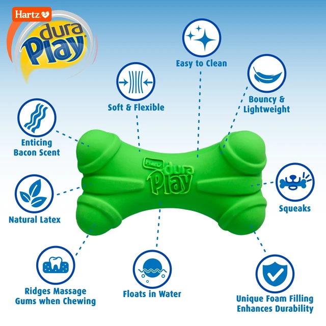 Alt view image 5 of 6 - Hartz Dura Play Medium Bone Dog Toy with Squeaker & Bacon Scent, Latex, 3 Pack