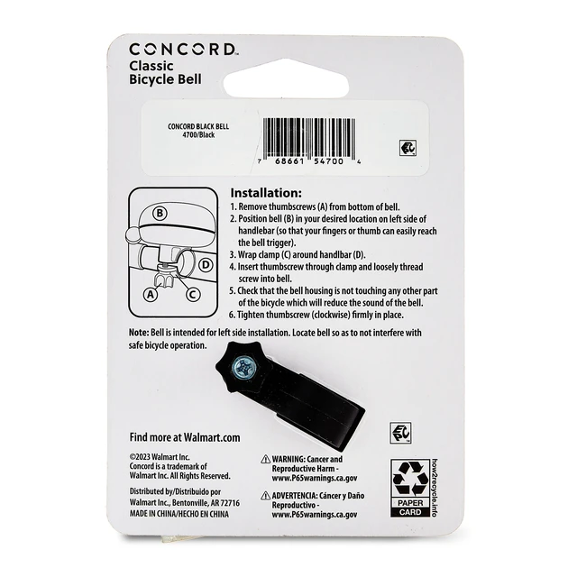 Alt view image 2 of 6 - Concord Classic Bicycle Bell, Metal, Universal Fit, Black