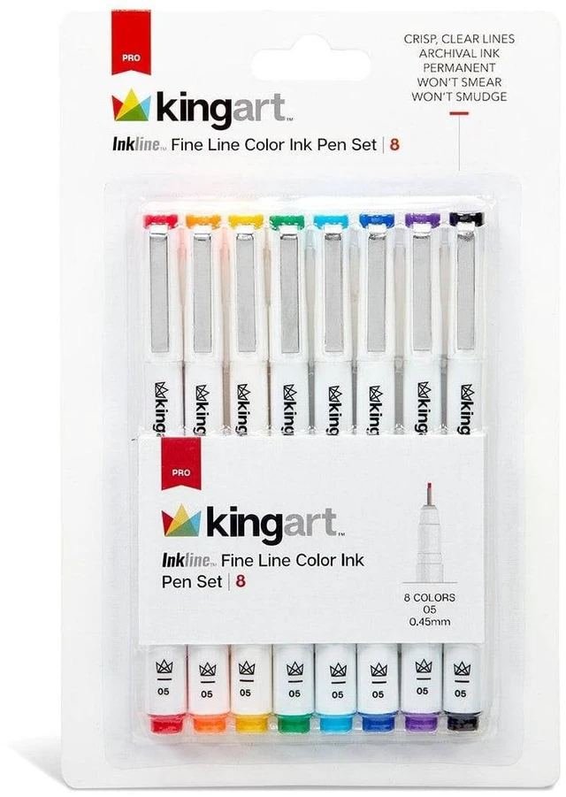 Main image of KINGART Inkline Fine Line Art Pens Set - 8 Colors Japanese Ink Drawing Markers