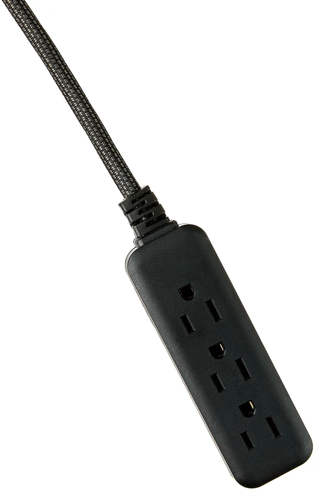 Alt view image 4 of 6 - Hyper Tough Flat Plug Extension Cord, 2ft, Braided, 3 Outlets, 3-Prong Grounded, Indoor, Black