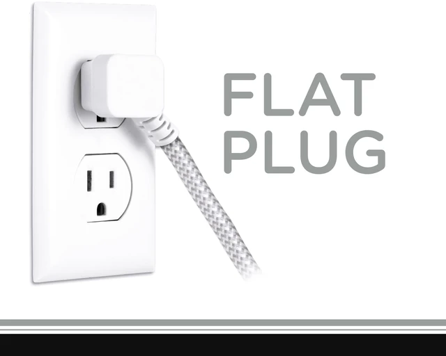 Alt view image 2 of 7 - Cordinate 8FT 3-Outlet Indoor Extension Cord, Flat Plug, 2 Prong, Slide-to-Lock Covers, White/Gray