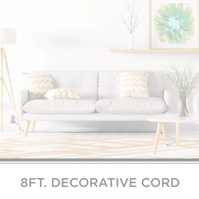 Alt view image 5 of 7 - Cordinate 8FT 3-Outlet Indoor Extension Cord, Flat Plug, 2 Prong, Slide-to-Lock Covers, White/Gray