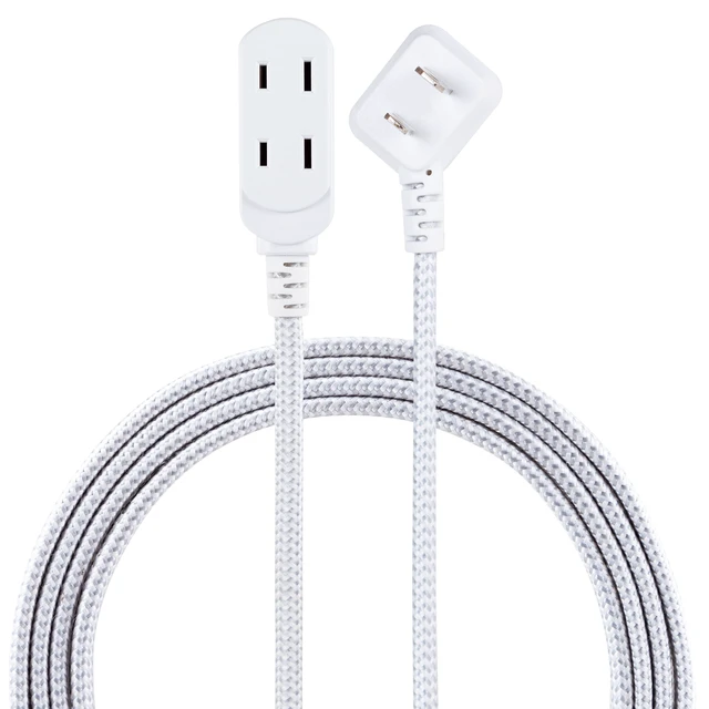 Alt view image 7 of 7 - Cordinate 8FT 3-Outlet Indoor Extension Cord, Flat Plug, 2 Prong, Slide-to-Lock Covers, White/Gray